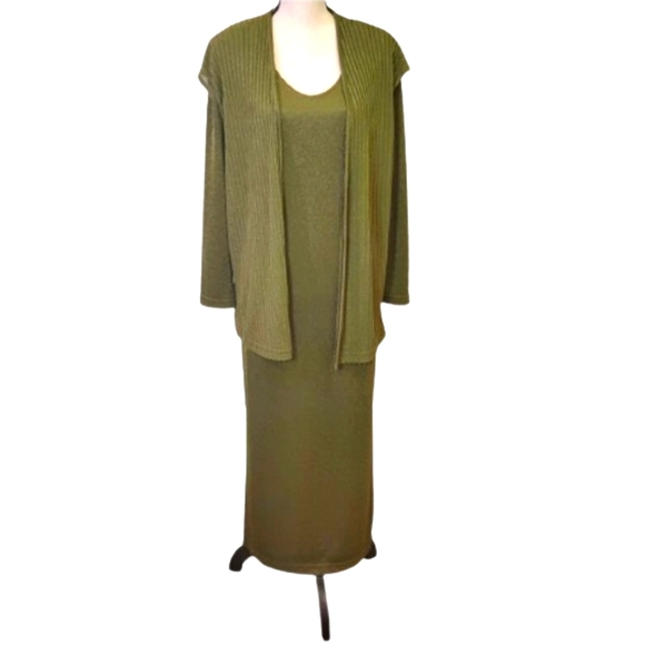 Nicole Studio VINTAGE Olive Green Maxi Dress w/Vest, Size 8 - Picture 2 of 14